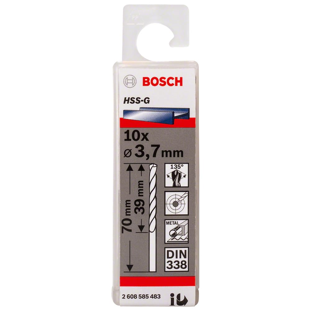 Bosch 10x PRO Metal HSS-G Twist Drill Bit Standard Length (for Non-ferrous metals, Steel, Ø 3,70 mm, Professional Accessory Rotary Drill/Drivers)