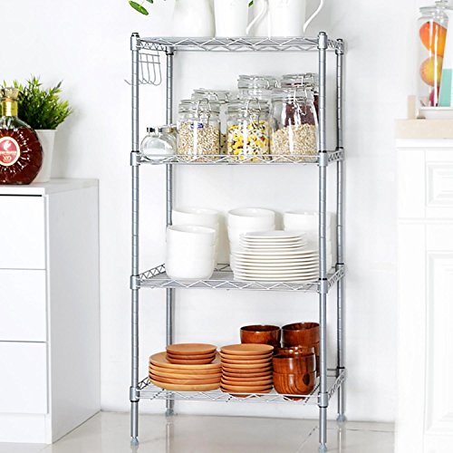 Shelving Unit Storage Standing Shelf Units Adjustable 4 Shelves Chrome Iron Wire Cabinets for Kitchen Bathroom Garage Closet Laundry Room (SIL) - Thumbnail 5