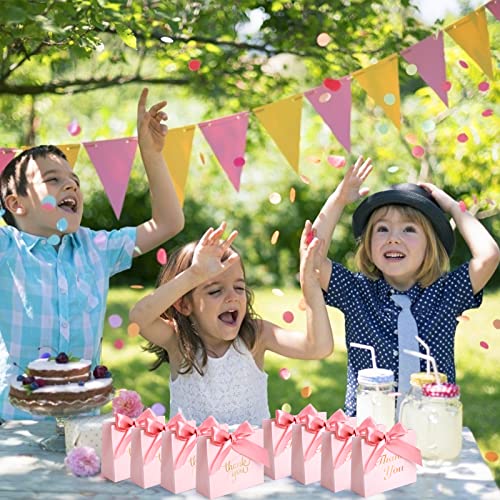 VGOODALL 24PCS Small Thank You Gift Bags, Mini Party Favor Bags Pink Candy Bags Treat Boxes Paper Gift Bags with Bow Ribbon for Wedding Valentine\'s Day Bridal Baby Shower Birthday Party