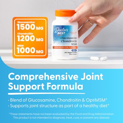 Doctor's Best Glucosamine Chondroitin Msm with OptiMSM Capsules, Supports Healthy Joint Structure, Function & Comfort, Non-GMO, Gluten Free, Soy Free, 240 Count (Pack of 1)