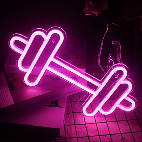 Barbell Dumbbell Shaped Neon Signs Pink Neon Lights Sign Gym Wall