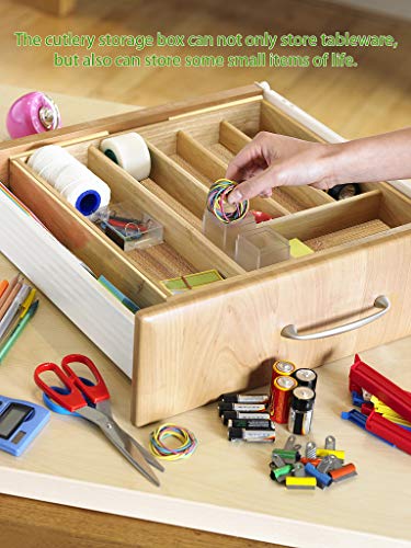 100% Bamboo Large Expandable Drawer Organizer Cutlery Utensil Tray Silverware Tray Utensil Drawer Organizer Adjustable Kitchen Drawer Insert Flatware Organizer Jewelry Showcase with 8 Compartments
