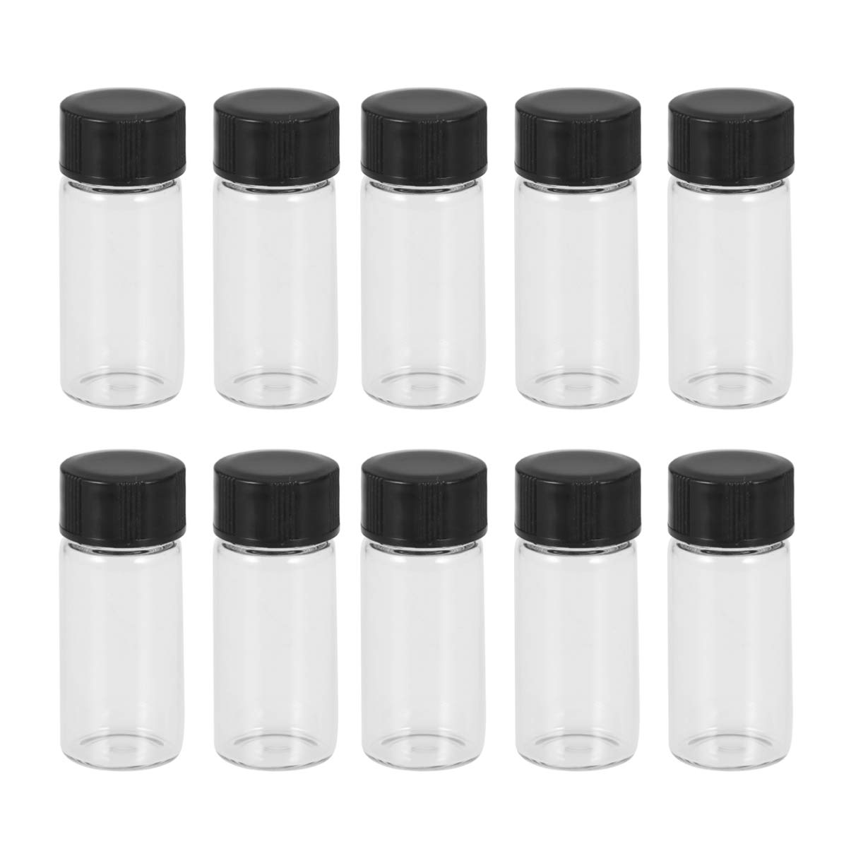 Healifty 20Pcs 5ml Clear Glass Container with Black Lid Refillable Empty Bottle Small Tubes Sealed for Home Travel Trip