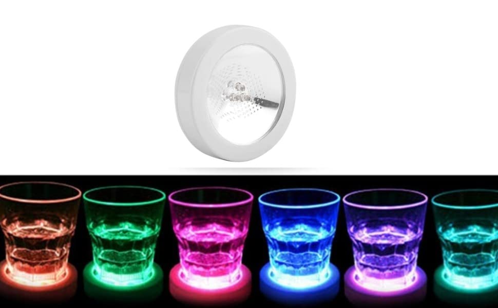 Glowing Coaster Round Shape Non-toxic Wine Bottle Mat Pad Luminous Flashing Base Coasters with Changing LED Light for Decor Party Wedding Christmas Halloween(#3)