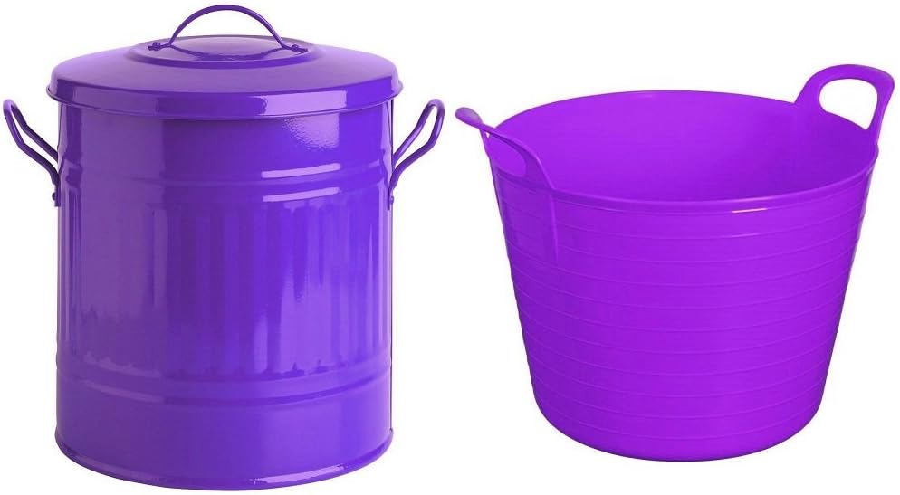 45L Litre Heavy Duty Flexi Tub and 15L Mini Color Metal Bin Set Home