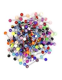 CrazyPiercing Piercing para lengua, 110 piezas, 0.49 oz, varios colores, aleación, CZ-TONGUERING-110P