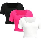 SOLY HUX Girl's Crop Tops Cute Clothes 3 Pack Square Neck Short Sleeve T Shirts Basic Slim Fitted Tees