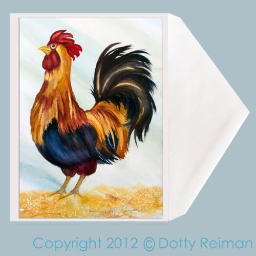 Rooster Greeting Card : Set of 5 Greeting Cards titled "Golden Rooster " by Dotty Reiman - 5 x 7 inches : Blank on Inside : Free Shipping