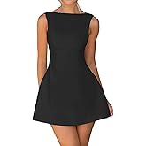 OWIN Women’s Summer Casual Boat Neck Sleeveless Elegant Flared A Line Swing Club Cocktail Party Short Mini Dress