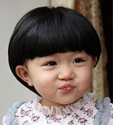Children Straight Wig Hair Lovely Neat Bang Wig For Kids Black