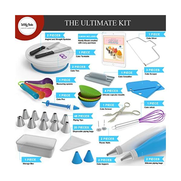 Swirly Bake Cake Decorating 100 Piece Set. Piping Tips, Cake Turntable, Piping Bags, Spatulas, Cupcake Mould, Cake…
