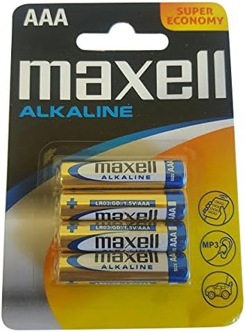 Maxell 723671.60.CN Alkaline Battery, Micro AAA, Blister Pack of 4, blue