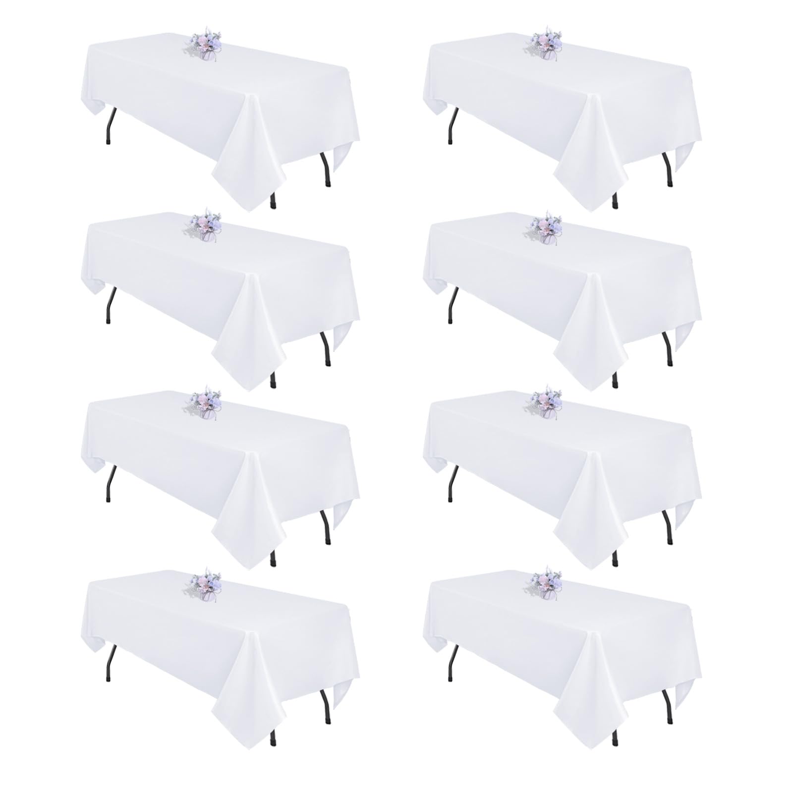 Photo 1 of pepmily 8 Pack White Table Cloth 60x102 Inch Rectangle Tablecloths for 6 Foot Rectangle Tables, Wrinkle Resistant Washable Polyester Fabric Rectangular Table Cover for Dining Banquet Wedding Party