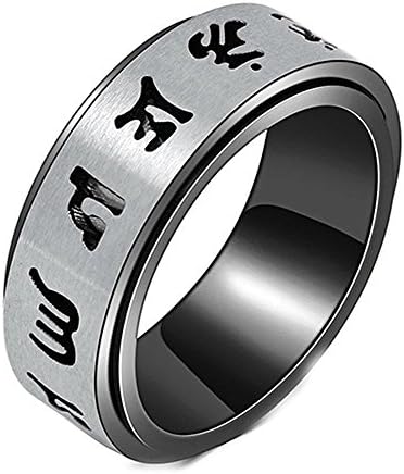 DDOLAA 8mm Black Stainless Steel "Om Mani Padme Hum" Mantra Spinner Ring For Men's Rings(Only Black Ring)