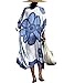 Bsubseach Women's Blue Big Floral Print Kaftan Maxi Dress Summer Swimsuit Beach Cover Up Dress Caftan Robe