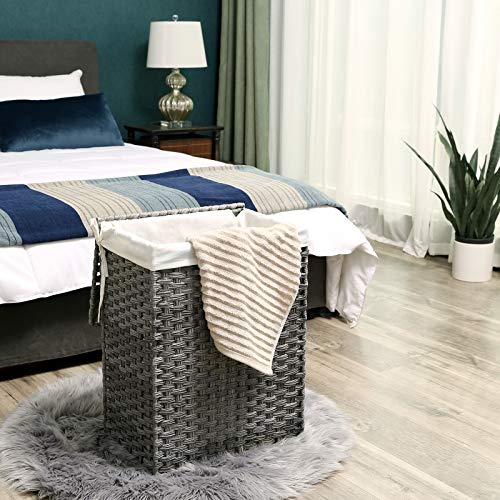 SONGMICS Handwoven Laundry Basket, 90L Synthetic Rattan Wicker Clothes Hamper with Lid and Handles,  - //medicalbooks.filipinodoctors.org