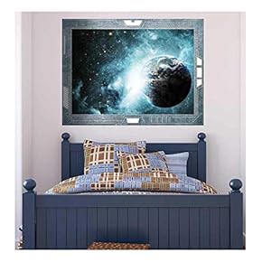 Wall26 - Science Fiction ViewPort - Decal - Earth Surrounded by Amazing Galaxies - Wall Mural, Removable Sticker, Home Decor - 24x32 inches