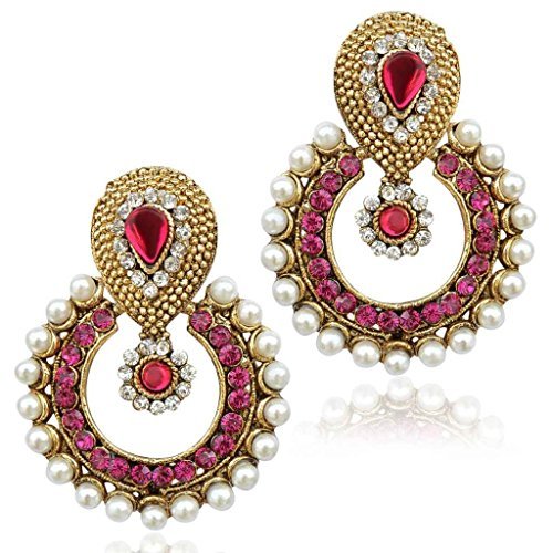 Rani pink earrings bridal jewellery sets earrings Indian jewellery bali hoop type Rani Pink B332R Pink
