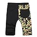 Shark Pattern Camouflage Stitching Shorts Men Drawstring Black Sports Shorts (Large, Camo-Black)