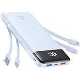 charmast 20000mAh Portable Charger with Built in Cables, 22.5W Travel Power Bank Fast Charging, USB C Cell Phone Battery Pack for iPhone 16/15/14/13/12/11 Series, iPad, Samsung, Android, Tablet