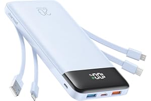 charmast 20000mAh Portable Charger with Built in Cables, 22.5W Travel Power Bank Fast Charging, USB C Cell Phone Battery Pack for iPhone 16/15/14/13/12/11 Series, iPad, Samsung, Android, Tablet