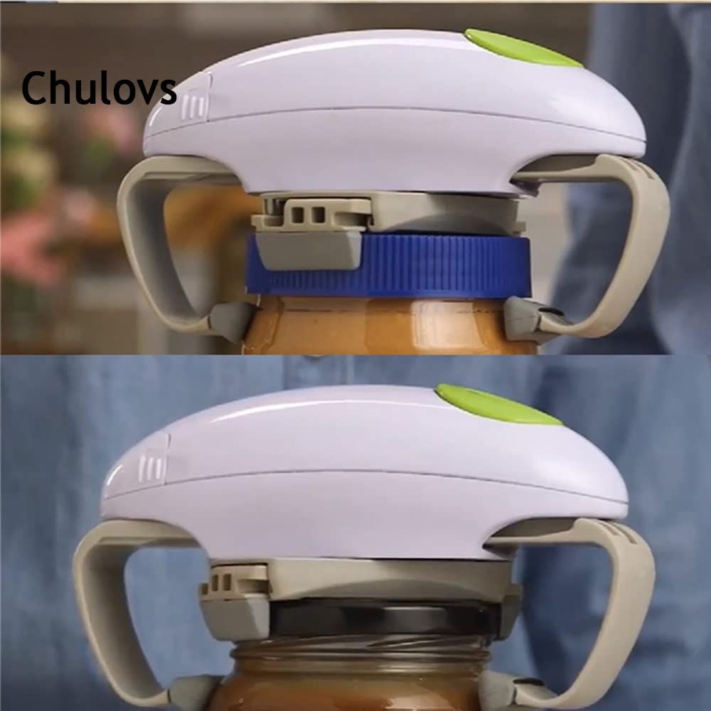 Chulovs Electric Can Opener, Kitchen Helper, Heavy Duty Automatic Can Opener for New Sealed Jars, Hands Free Can Opener with Less Effort to Open (White)
