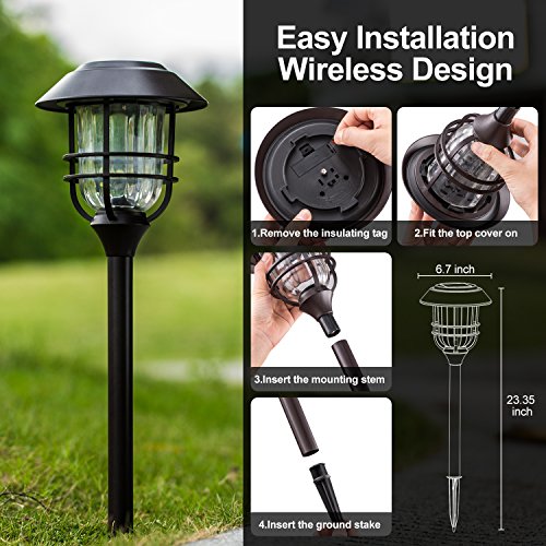 SUNWIND Outdoor LED Solar Lighting - 4 Pack Bronze Outdoor Path Lighting LED Solar Powered Garden Landscape Lamp Die Casting Aluminum Patio Pathway Clear Glass Heavy-Duty for All Weather (Bronze)