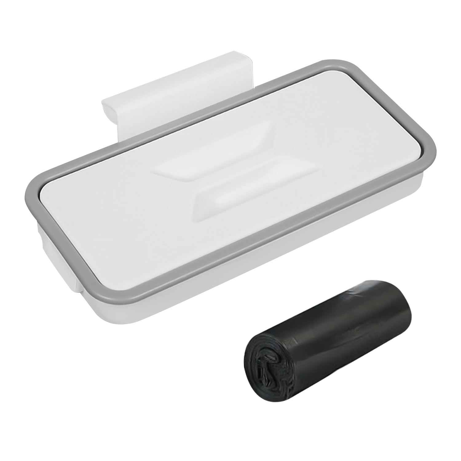 USHXVG 1 Piece of White Garbage Rack with Lid and 60 Black Garbage Bags, Hanging Trash Can, Foldable Garbage Bag Bracket, Kitchen Accessories, Portable Trash Can