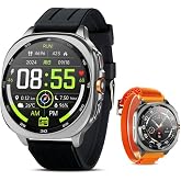 TEQDOT GPS Smart Watch for Men | 1.43-inch HD AMOLED 3ATM Waterproof 530mAh Large Battery Flashlight Answer/Make Calls for Android iOS (2 Bands) Black/silver