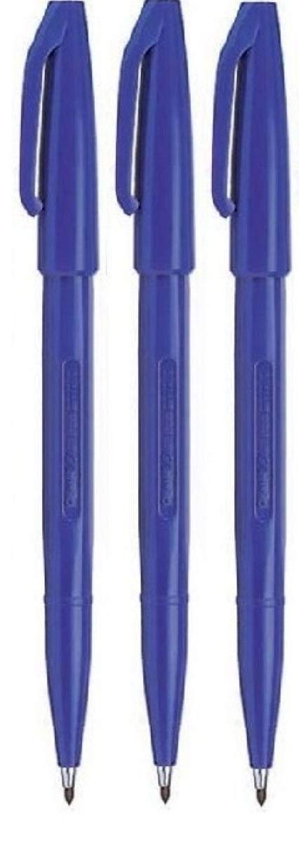 Pentel Blue Original Sign Pen S520 Fibre Tip Marker Pens Colour Fineliner 2mm Nib 1mm Line Width (Pack Of 3)