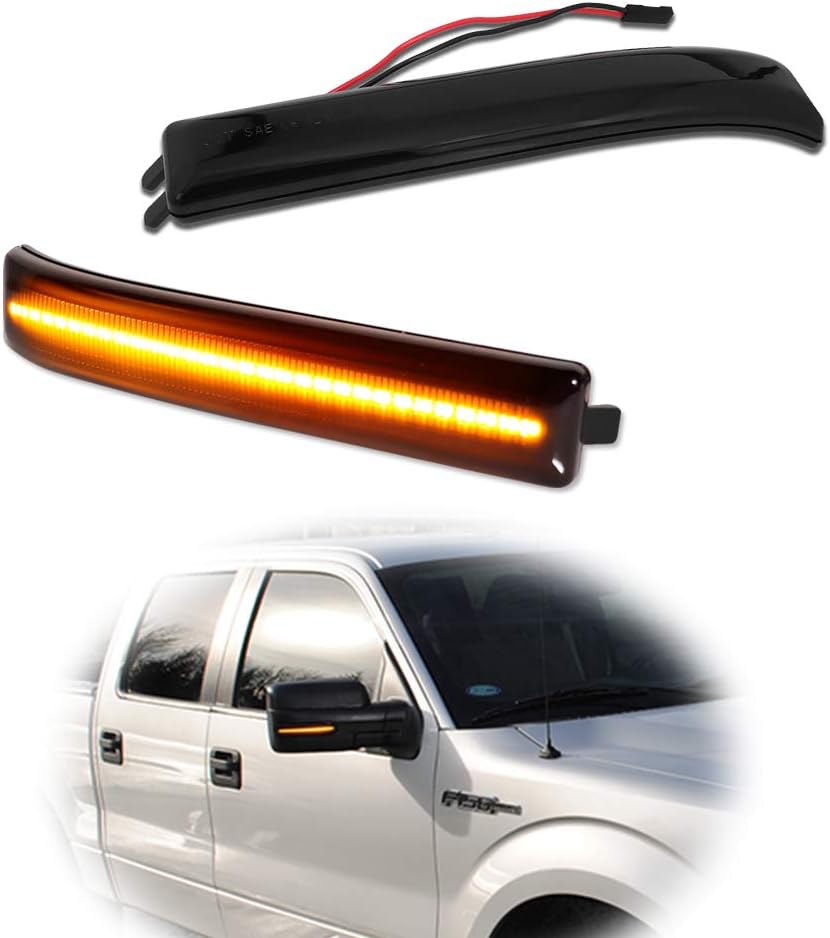 GTINTHEBOX Smoked Lens Amber Led Side Mirror Marker Turn Signal Light Lamp for 2009-2014 Ford F150
