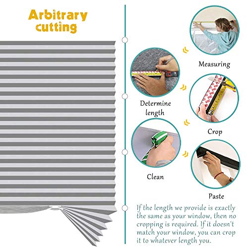 SEEYE Blackout Temporary Blinds Cordless Shades Fabric Pleated Fabric Shade Easy to Cut and Install, 36"x72" - 2 Pack, Grey，with 4 Clips - Thumbnail 5