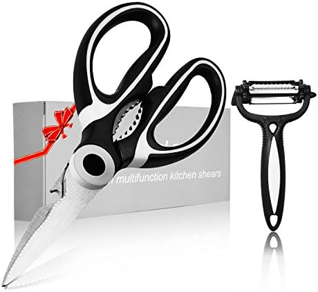 Heavy Duty Kitchen Scissors Ultra Sharp Premium Stainless Steel Kitchen Shears, Utility Multi Purpose Scissors for Poultry, Fish, Meat,Vegetables, Include Peeler As a Bonus