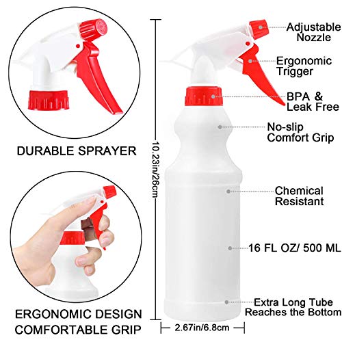 Empty Plastic Spray Bottles 16oz/500ml 4 Pack Professional Heavy Duty