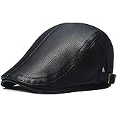 Quanhaigou Men Adjustable PU Leather Ivy Cap Newsboy Hat Women Beret Caps Classic Golf Cap Gatsby Driving Hat