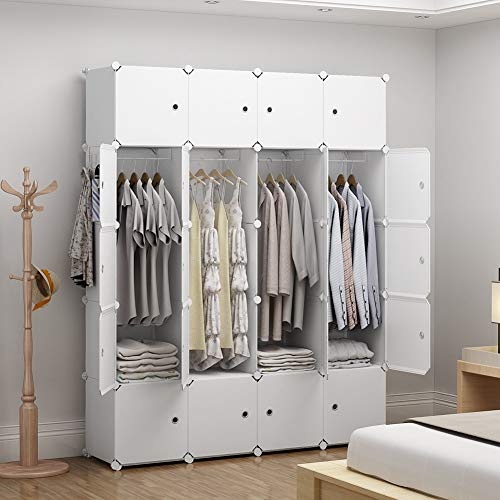GEORGE&DANIS Portable Wardrobe Closet Plastic Dresser Bedroom Armoire DIY Cube Storage Organizer, White, 18 inches Depth, 4x5 Tiers