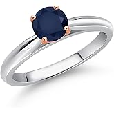 Gem Stone King 10K Two Tone Gold Round 5MM Gemstone Birthstone Solitaire Engagement Ring For Women | Wedding Anniversary Promise Ring For Women | Size 5,6,7,8,9