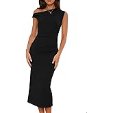 Wenrine Womens One Shoulder Midi Dress Elegant Bodycon Sleeveless Knit Ruched Slit Cocktail Party Formal Dresses
