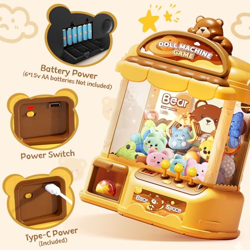 MIAOKE Large Claw Machine for Kids, Musical Electronic Arcade Game Toy | Vending Machine Adjustable Sound, Prize Dispenser Toys, Party Christmas and Birthday Gift for Girls Boys, Yellow