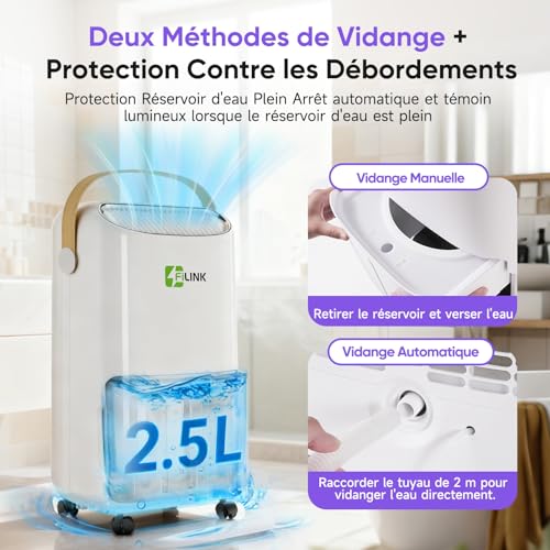 16L/Day Air Dehumidifier, Electric Dehumidifier, 24H Timer, Child Lock, Anti-Overflow Protection, 110m³ (45 m²), for Home, Apartment, Bathroom, Cellar