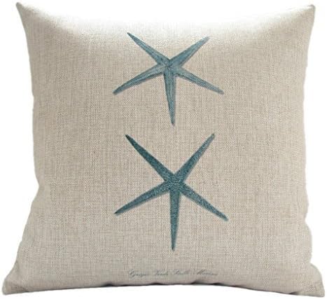 Lijia Pillow Cotton Linen two Starfish Throw Pillow Cushion Covers 16 X 16 inch (40 X 40 cm)