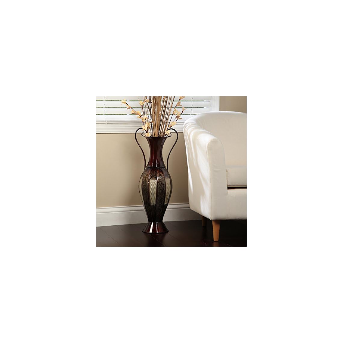 Hosley 26 Inch High Tall 2 Tone Metal Vase with Handles. Ideal Gift for