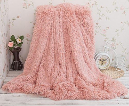 Tenghe Super Soft Shaggy Faux Fur Warm Plush Throw Blankets Fuzzy Long Hair Blankets for Winter (63"X 79",Dirty Pink)