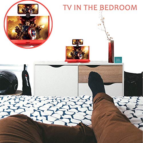 Screen Magnifier -12 Inches 3D HD Cell Phone Magnifying Projector Screen Accessories for Videos, Movies, and Games, Foldable Phone Stand with Screen Amplifier, Compatible with Any Smartphones (Red)