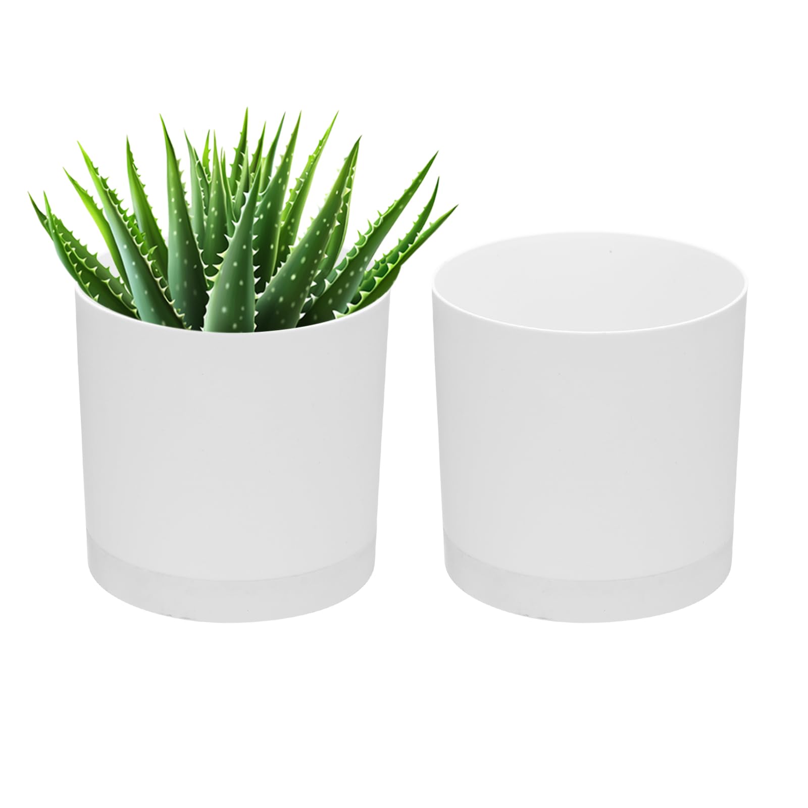 PATIKIL 5 Inch/12.5cm Plastic Plant Pots, 2 Pack Small Flower Pot Planters with Drainage Holes and Saucer for Home Decor Indoor Plants, White