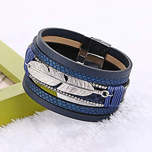 HUSHOUZHUO Mode Alliage Feuilles Large Magntique En Cuir Bracelets Et Bracelets Multicouche Bracelets Bijoux Pour Femmes