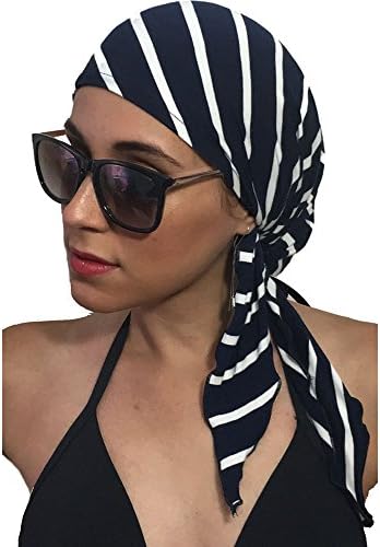 Premium Headscarf, Pre-Tied Fitted Active Headwear for Cancer Blue White Medium/Large