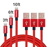 3Pcs 1M/2M/3M Extra Long Nylon braided Charging Cable Data & Sync Charging Cord 8-Pin Lightning to USB Charger Cable for iPhone6,6s, 6 Plus,6s Plus(RED)