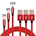 3Pcs 1M/2M/3M Extra Long Nylon braided Charging Cable Data & Sync Charging Cord 8-Pin Lightning to USB Charger Cable for iPhone6,6s, 6 Plus,6s Plus(RED)