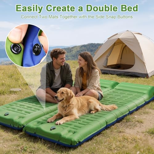 JATEKA Inflatable Camping Mattress Ultra Light with Integrated Cushion 14 cm Single Inflatable Mattress for Outdoor Travel Beach Camping Mattress Light Blue Green
